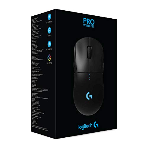 Logitech G PRO Wireless Gaming Mouse, HERO 25K Sensor, 25,600 DPI, RGB, Ultra Lightweight, 4-8  - Black