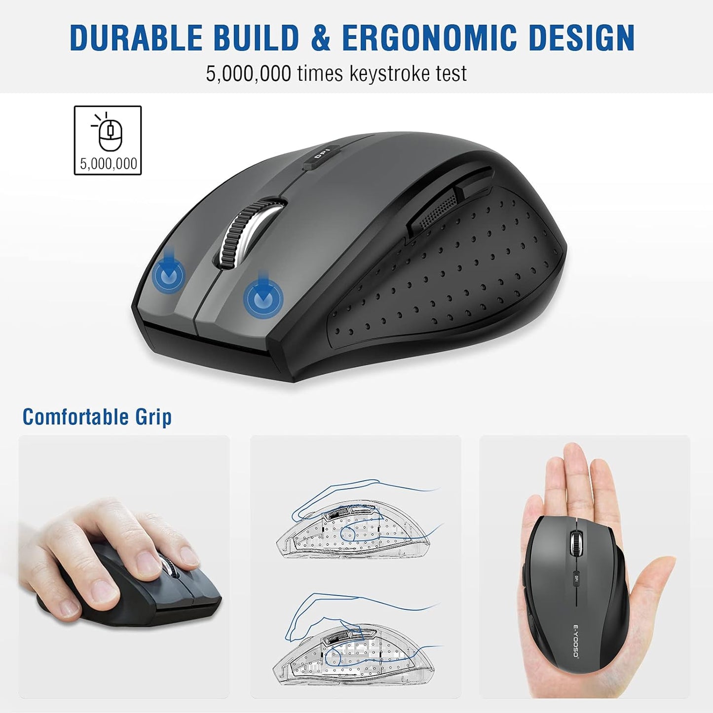 E-YOOSO Wireless Mouse for Laptop, Portable Optical Computer Mouse, 18 Months Battery Life for Chromebook Windows Mac