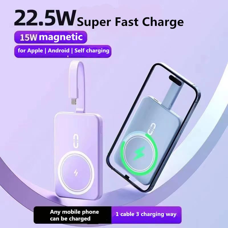 Batterie externe ergonomique compatible Mag-Safe | Chargeur rapide portable PD 22,5 W | Batterie externe magnétique sans fil compatible avec les séries Samsung/Huawei/Android/iPhone