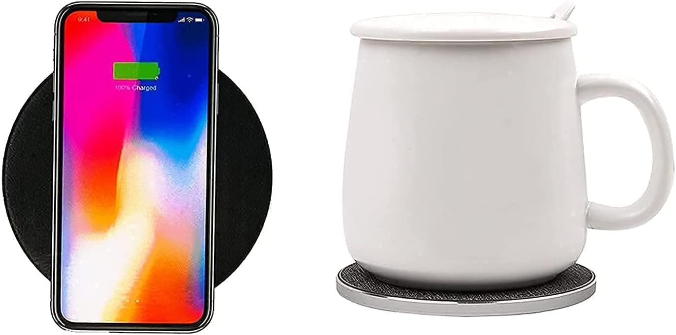 PYXISTIFY 2-in-1 Coffee Mug Warmer & Wireless Charger With Stylish Mug - Fast iPhone Charger - Heated Cup Coaster