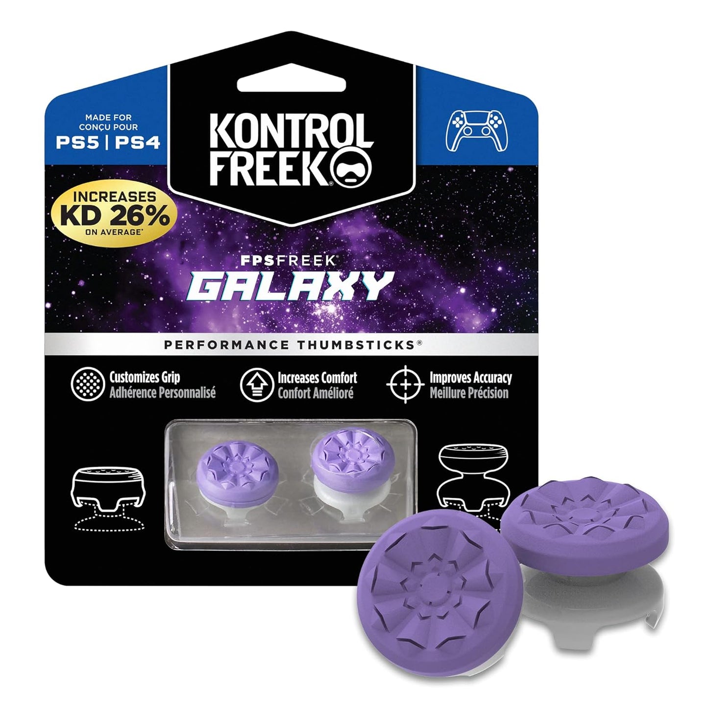 KontrolFreek FPS Freek Galaxy for Play Station 4 and Play Station 5 | Performance Thumbsticks | 1 High-Rise, 1 Mid-Rise | Purple