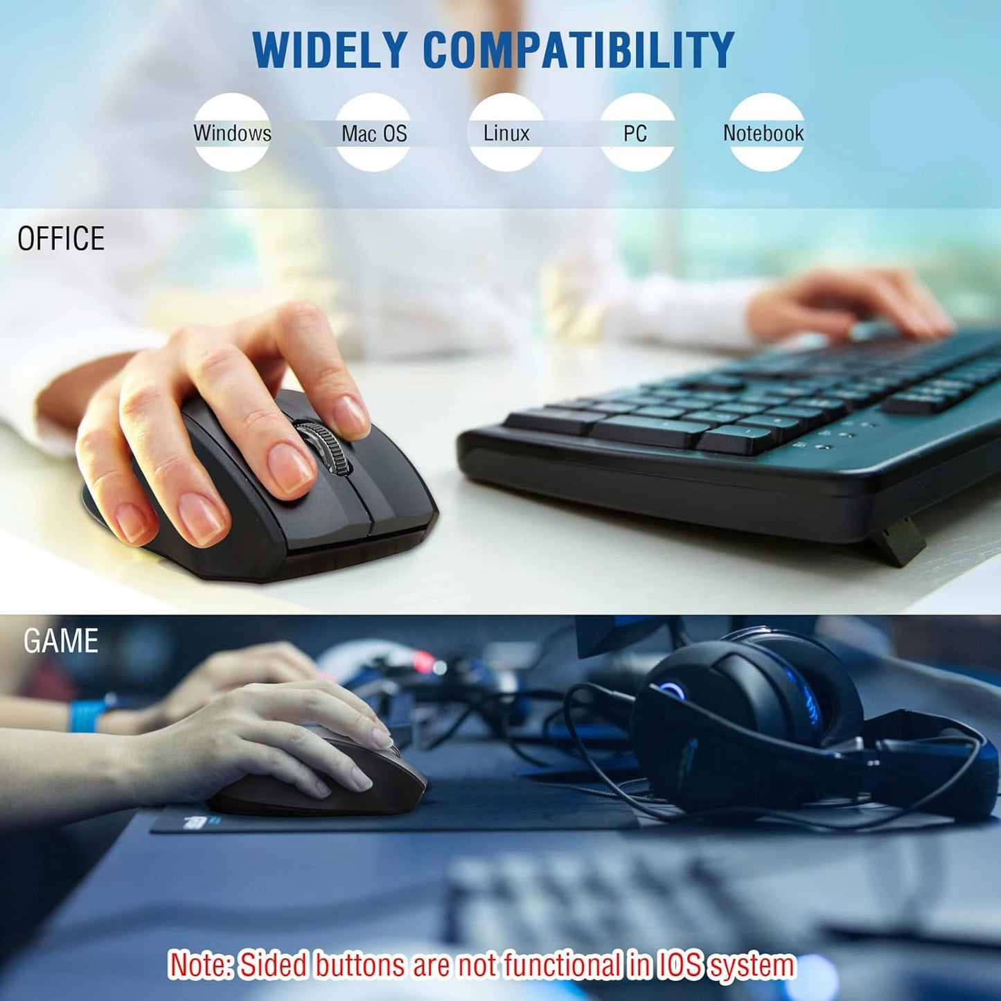 E-YOOSO Wireless Mouse for Laptop, Portable Optical Computer Mouse, 18 Months Battery Life for Chromebook Windows Mac