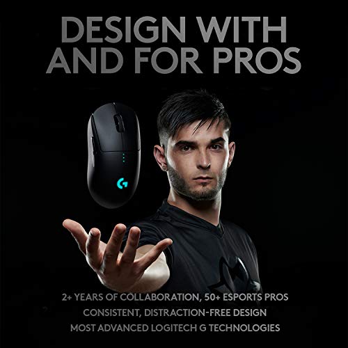 Logitech G PRO Wireless Gaming Mouse, HERO 25K Sensor, 25,600 DPI, RGB, Ultra Lightweight, 4-8  - Black