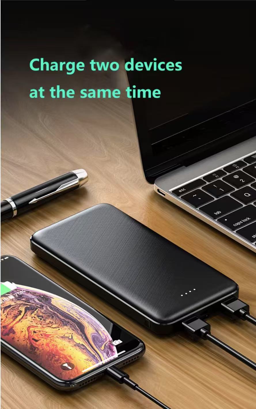 PYXISTIFY 10,000mAh Power Bank | Ultra-Compact Portable Charger | Type-C (In & Out), Dual USB-A Ports Output (Black Colour)