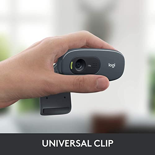 Webcam Logitech C270 HD, HD 720p/30 ips, appels vidéo HD grand écran, correction de la lumière HD, microphone antibruit, compatible Skype, FaceTime, Hangouts, Teams, WebEx, Zoom, PC/Mac/Ordinateur portable/Macbook/Tablette
