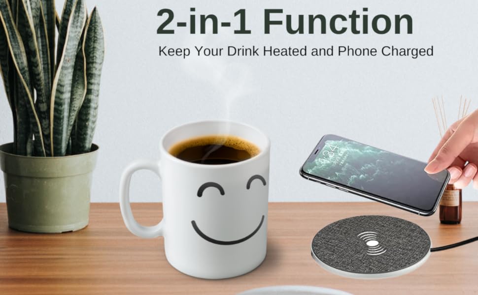 PYXISTIFY 2-in-1 Coffee Mug Warmer & Wireless Charger With Stylish Mug - Fast iPhone Charger - Heated Cup Coaster