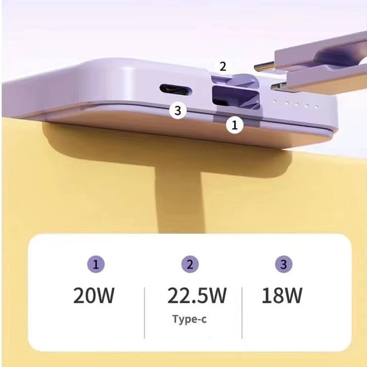 Batterie externe ergonomique compatible Mag-Safe | Chargeur rapide portable PD 22,5 W | Batterie externe magnétique sans fil compatible avec les séries Samsung/Huawei/Android/iPhone