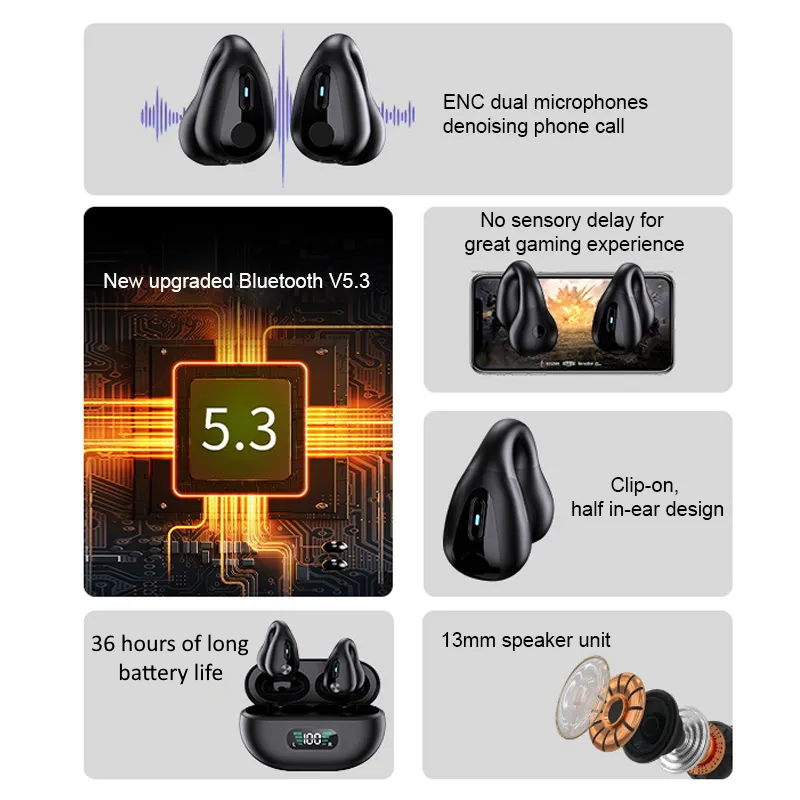 Écouteurs stéréo sans fil | Écouteurs intra-auriculaires Bluetooth 5.3, autonomie de 25 h | Charge rapide USB-C | Basses profondes, contrôle tactile | IPX5, résistant aux éclaboussures et à la transpiration, TWS Sport
