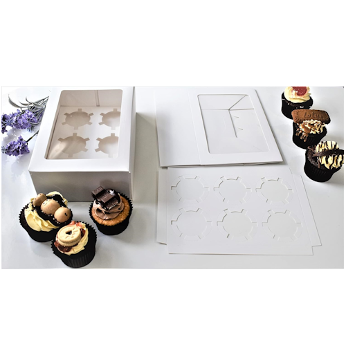 PYXISTIFY Cupcake Boxes | Built-in POPUP Boxes | 6 Holes Insert Cake Boxes | Each Hole Firmly Holds in Upright Position Cupcake