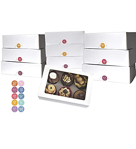 PYXISTIFY Cupcake Boxes | Built-in POPUP Boxes | 6 Holes Insert Cake Boxes | Each Hole Firmly Holds in Upright Position Cupcake, Pastry, Cake, Muffin, Donut, Macaron