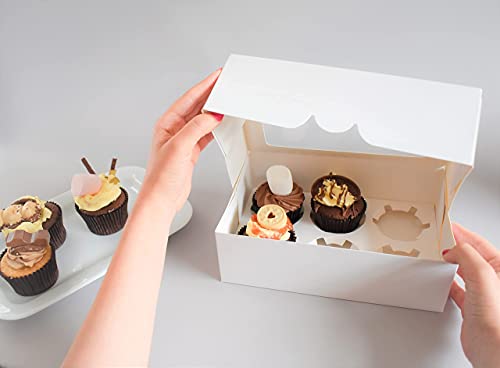 PYXISTIFY Cupcake Boxes | Built-in POPUP Boxes | 6 Holes Insert Cake Boxes | Each Hole Firmly Holds in Upright Position Cupcake, Pastry, Cake, Muffin, Donut, Macaron