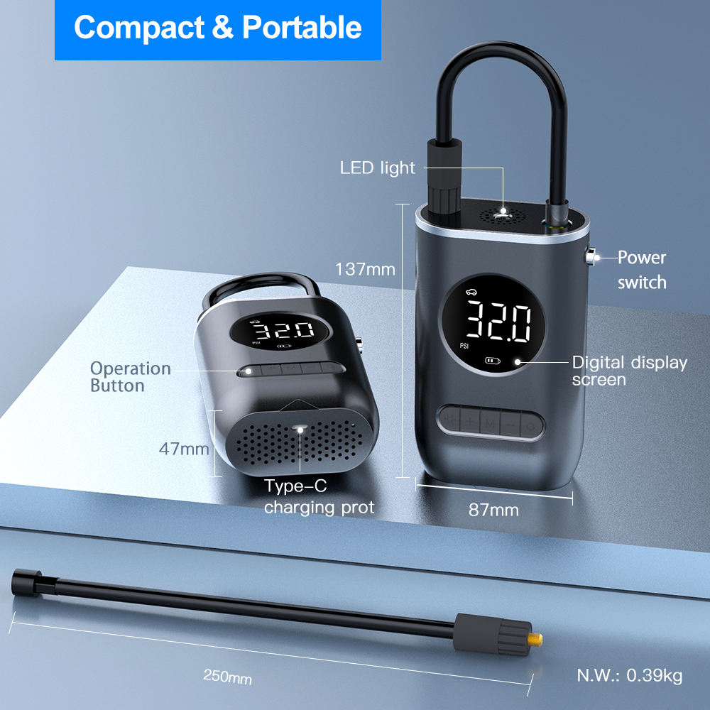 Mini Wireless Tire Inflator – Rechargeable Digital Air Pump Compressor for Car, Bike & Motorcycle