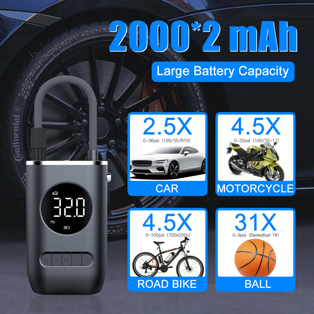 Mini Wireless Tire Inflator – Rechargeable Digital Air Pump Compressor for Car, Bike & Motorcycle