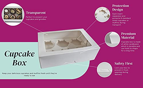 PYXISTIFY Cupcake Boxes | Built-in POPUP Boxes | 6 Holes Insert Cake Boxes | Each Hole Firmly Holds in Upright Position Cupcake, Pastry, Cake, Muffin, Donut, Macaron