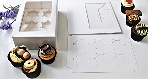 PYXISTIFY Cupcake Boxes | Built-in POPUP Boxes | 6 Holes Insert Cake Boxes | Each Hole Firmly Holds in Upright Position Cupcake, Pastry, Cake, Muffin, Donut, Macaron