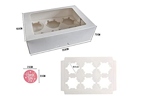 PYXISTIFY Cupcake Boxes | Built-in POPUP Boxes | 6 Holes Insert Cake Boxes | Each Hole Firmly Holds in Upright Position Cupcake, Pastry, Cake, Muffin, Donut, Macaron