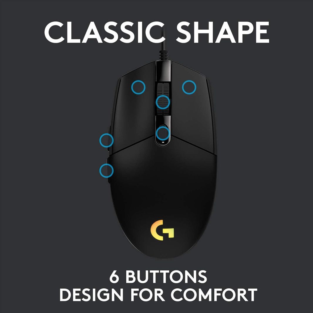 Logitech G102 Light Sync Gaming Mouse with Customizable RGB Lighting, 6 Programmable Buttons, Gaming Grade Sensor
