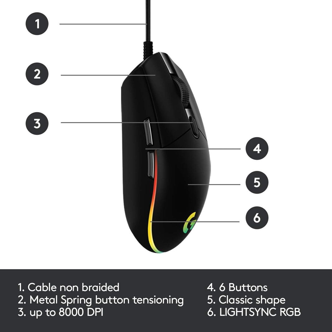 Logitech G102 Light Sync Gaming Mouse with Customizable RGB Lighting, 6 Programmable Buttons, Gaming Grade Sensor