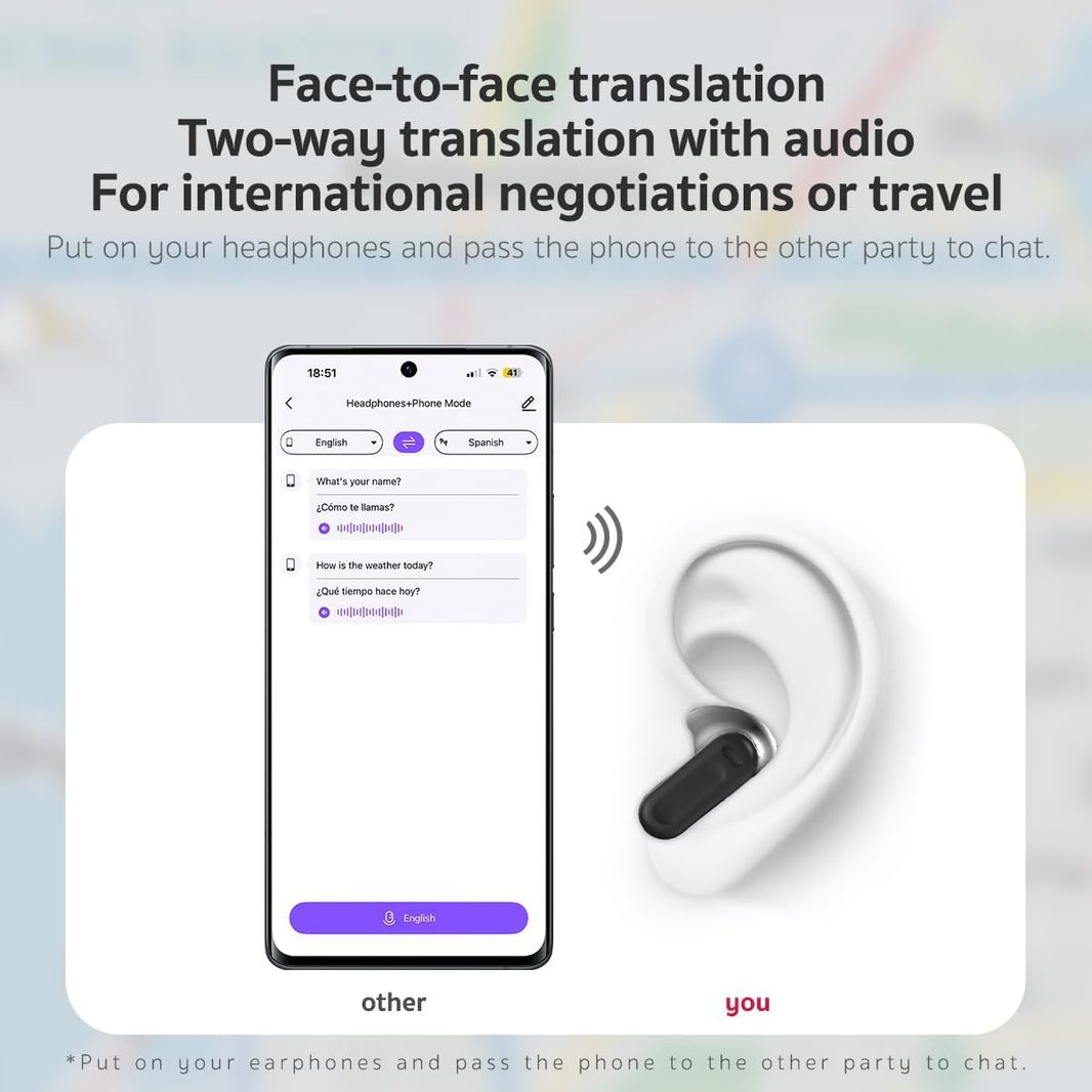 HTC NE20 Translation Earbuds - 2026 New AI 135 Language Translator Earbuds,Translate Ear Buds for Travel Learning