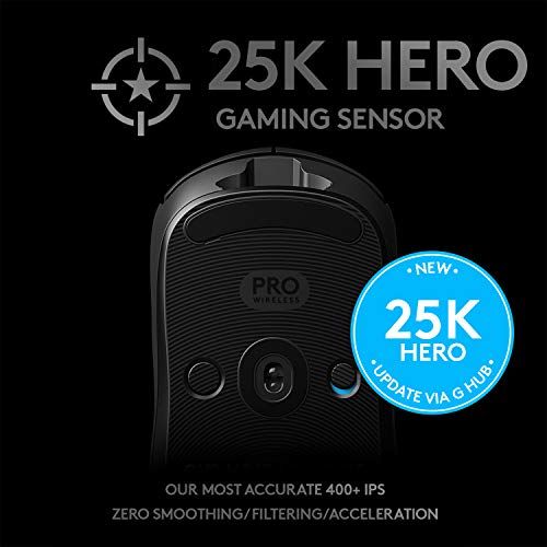 Logitech G PRO Wireless Gaming Mouse, HERO 25K Sensor, 25,600 DPI, RGB, Ultra Lightweight, 4-8  - Black