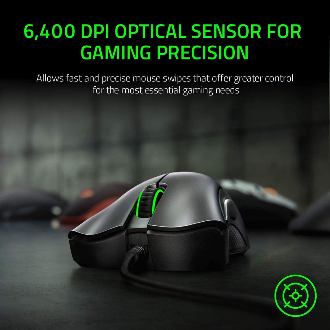 Razer DeathAdder Essential Gaming Mouse: 6400 DPI Optical Sensor - 5 Programmable Buttons - Mechanical Switches