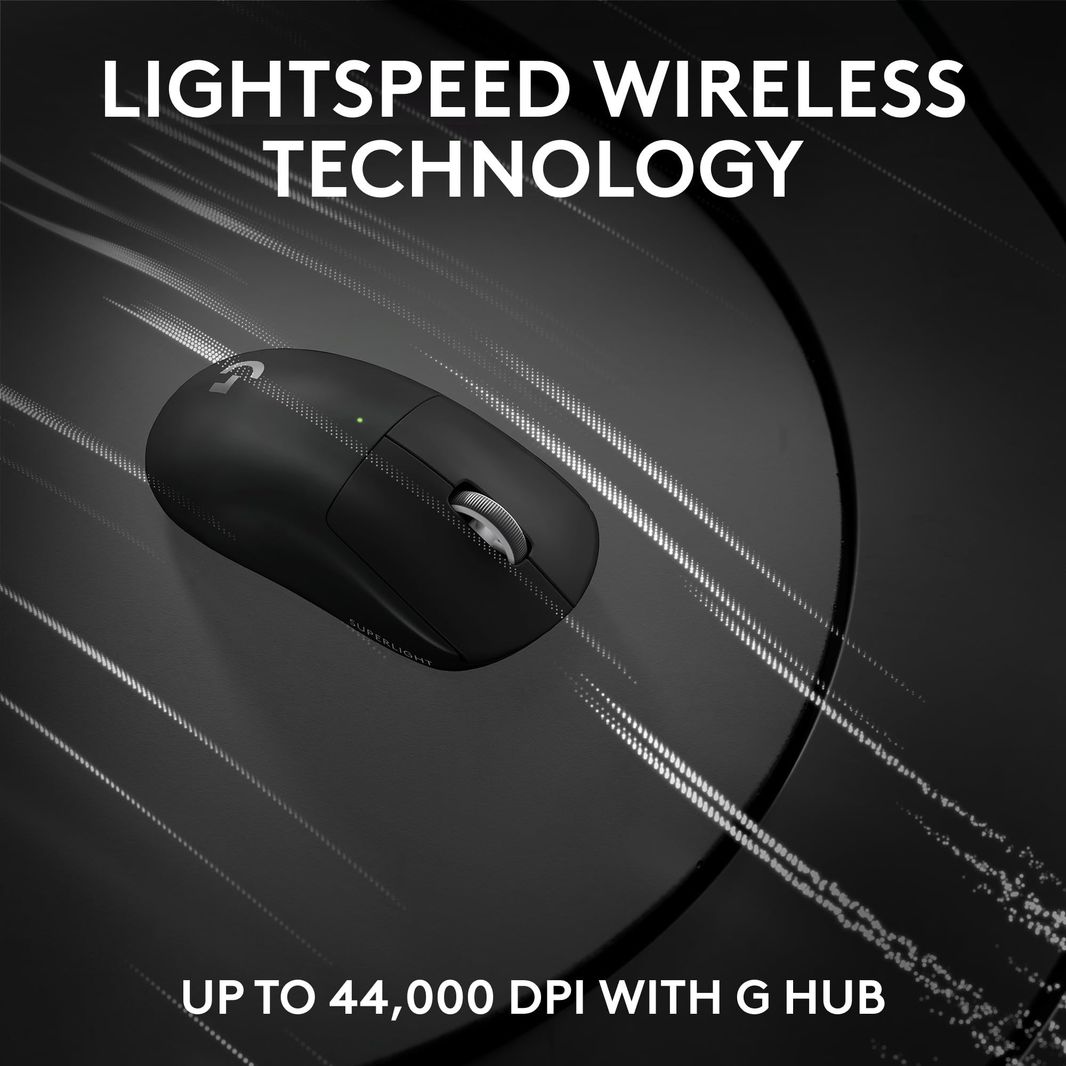 Logitech G PRO Wireless Gaming Mouse, HERO 25K Sensor, 25,600 DPI, RGB, Ultra Lightweight, 4-8  - Black