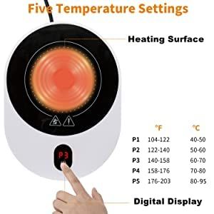 PYXISTIFY Coffee Mug Warmer – Electric Coaster with 5 Temp Gears up to 203 ℉ (95 ℃) – 12 hrs Auto Shutoff