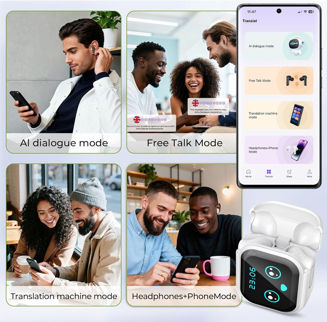 HTC NE20 Translation Earbuds - 2026 New AI 135 Language Translator Earbuds,Translate Ear Buds for Travel Learning