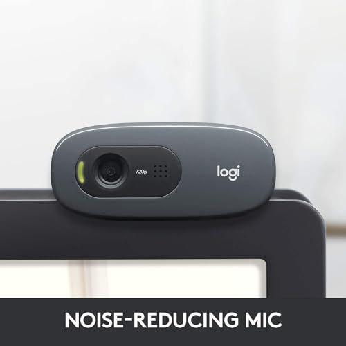 Logitech C270 HD Webcam, HD 720p/30fps, Widescreen HD Video Calling, HD Light Correction, Noise-Reducing Mic, For Skype