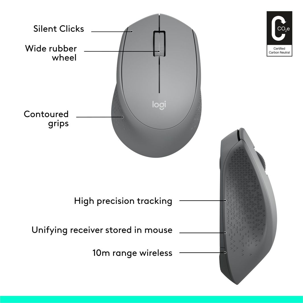 Logitech M330 SILENT PLUS Wireless Mouse, 2.4GHz with USB Nano Receiver, 1000 DPI Optical Tracking, 2-year Battery Life